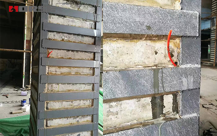 Crack column strengthening by epxoy bonded steel plate